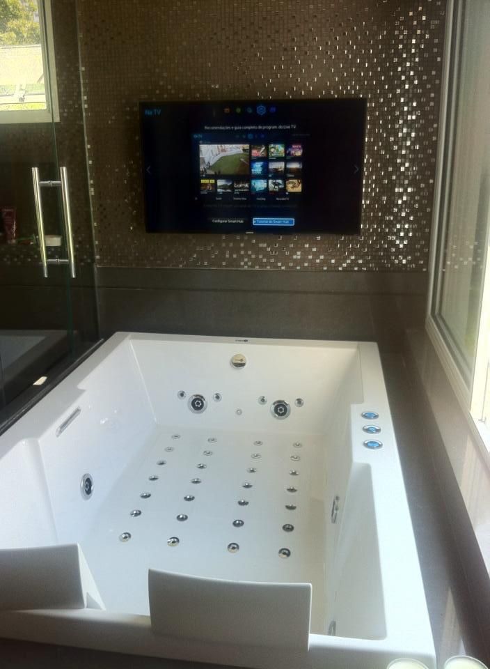 Bathroom remodel. New backsplash and tv installati