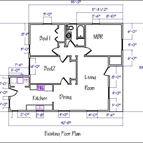 Example of as-built floor plan to which an additio