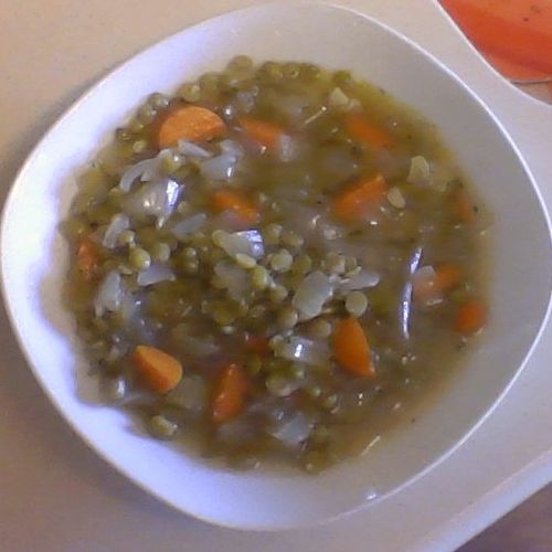 Delectable Split Pea Soup with carrots, onion, bas