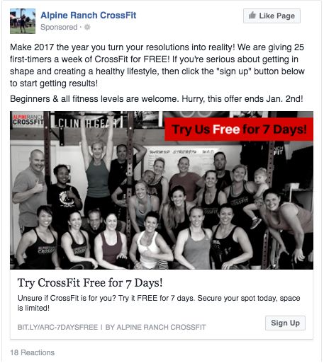 Facebook ad to attract leads for 1 week free trial