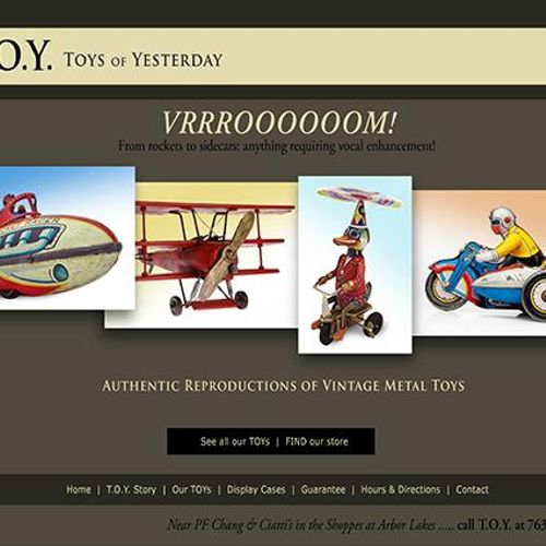 Website home page for toy manufacturer