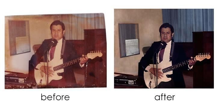 Photo restoration of a badly unevenly faded photo.