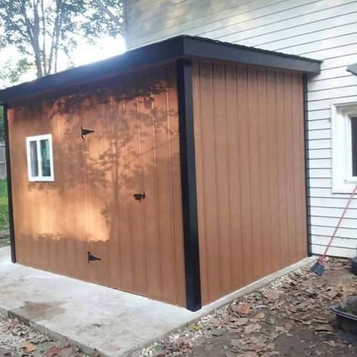 An outdoor shed constructed "from scratch".