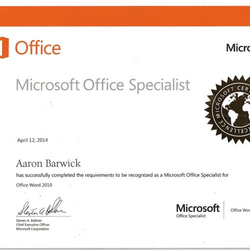 Microsoft Office Specialist for Office Word 2010