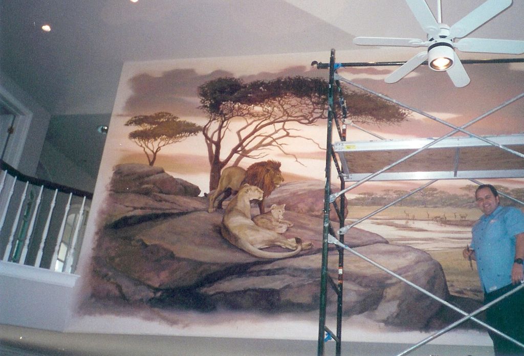 lion mural, custom home