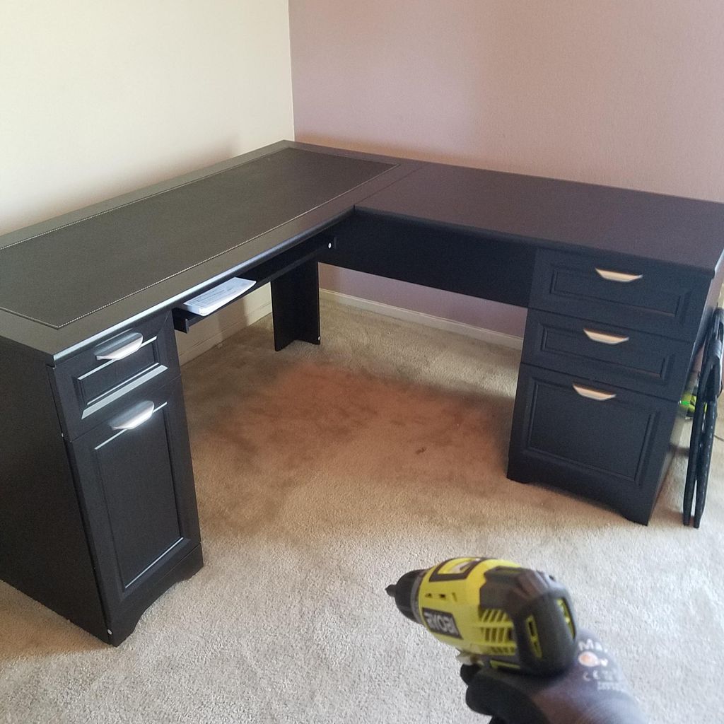 Magellan L shape desk, hutch going on next