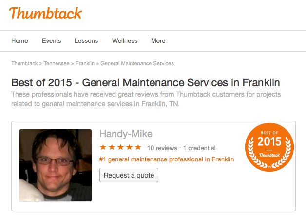 Awarded a Best of 2015 award, #1 general maintenan