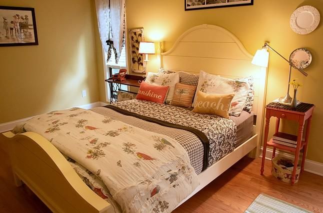 This is a cozy, staged bedroom.