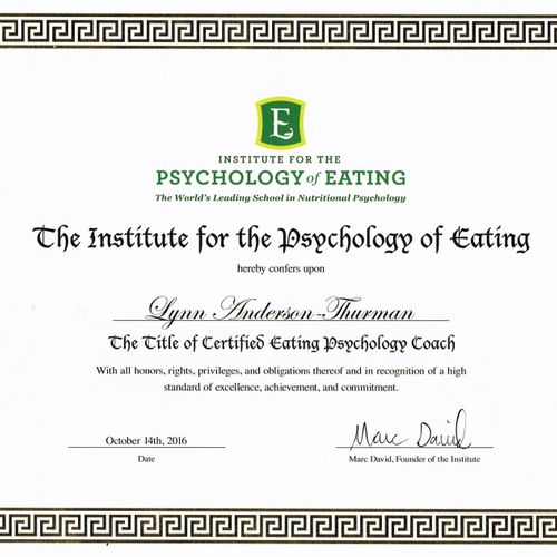 Certified Eating Psychology Coach
from the Institu