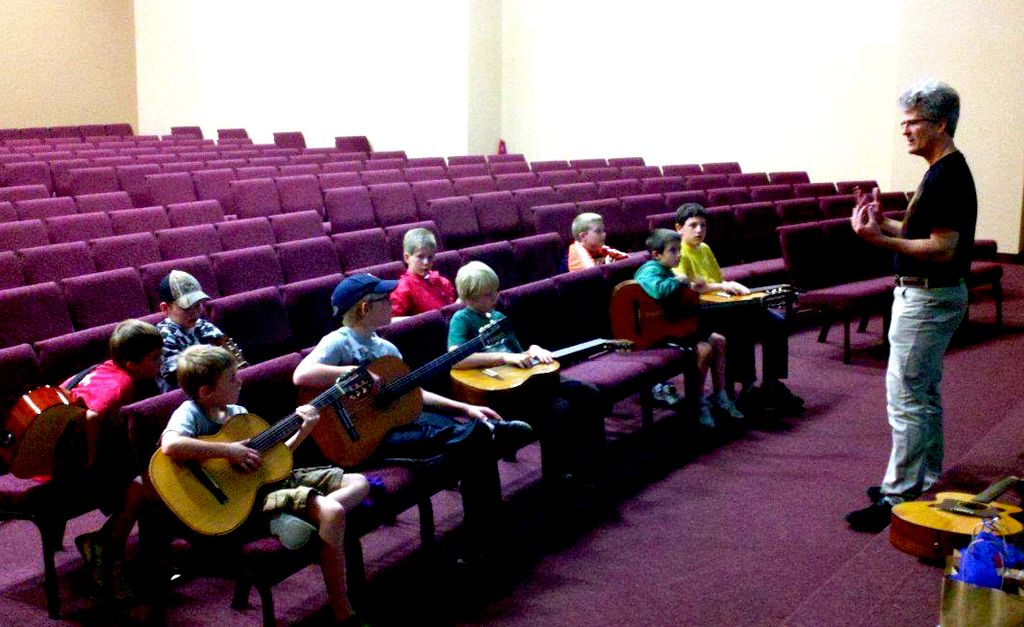 Teaching a group lesson at Rejoice! Church.