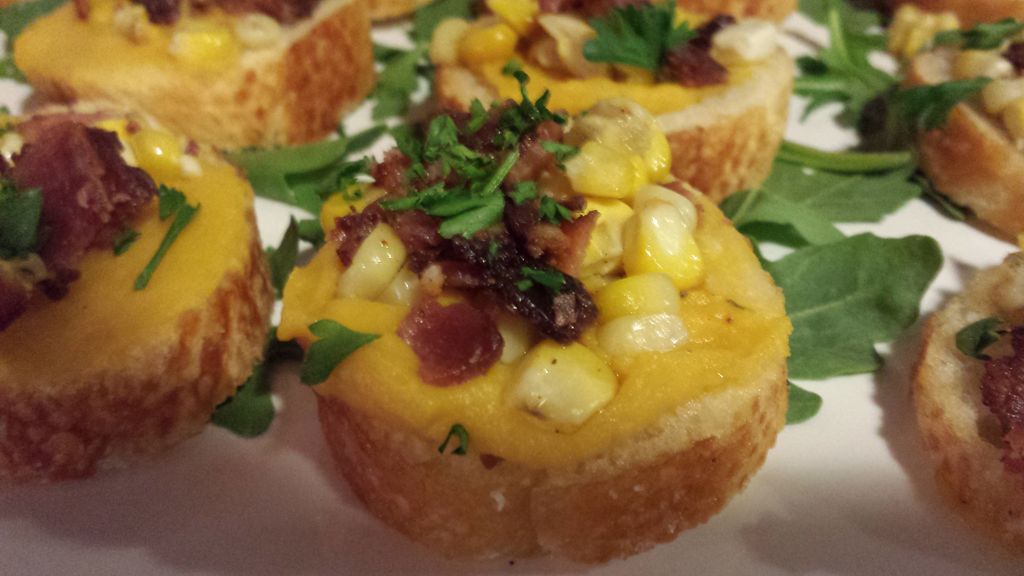 Crostini with a puree of butternut squash and sage