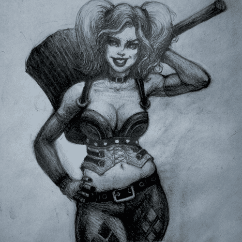 Comic Book style sketch of Harley Quinn
