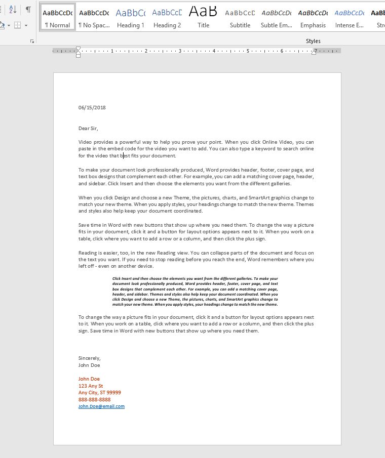 Microsoft Word Sample Letter Project