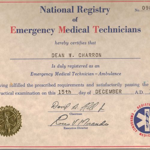 National Registry Certificate for Emergency Medica
