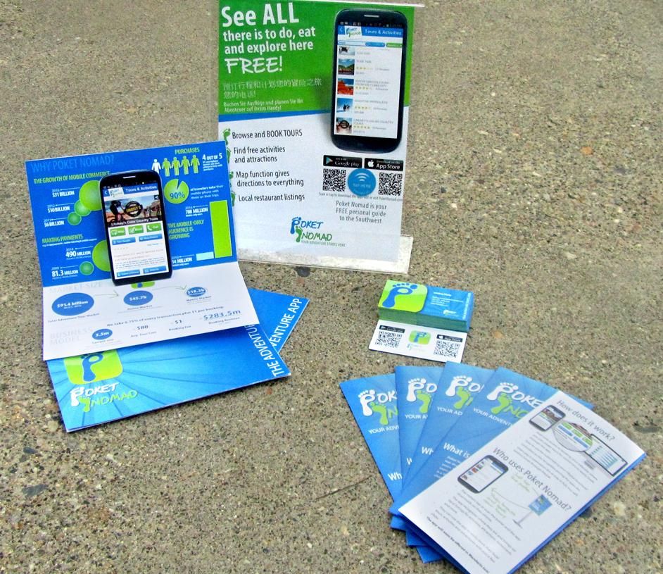 Table sign, investor handout, business card, logo 