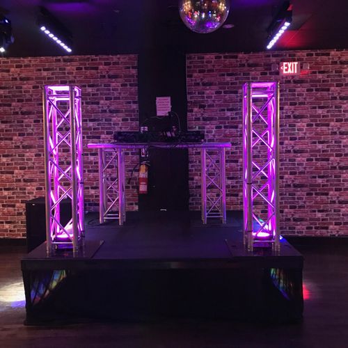 DJ booth setup with stage 