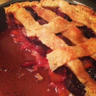 Cherry-plum pie for a baby shower.