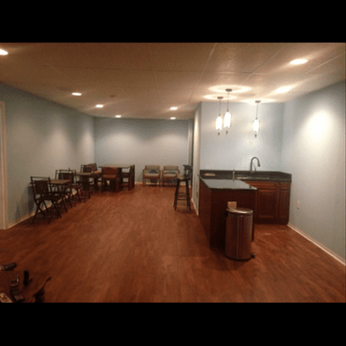 Finished basement, new drop ceiling, lighting, sou