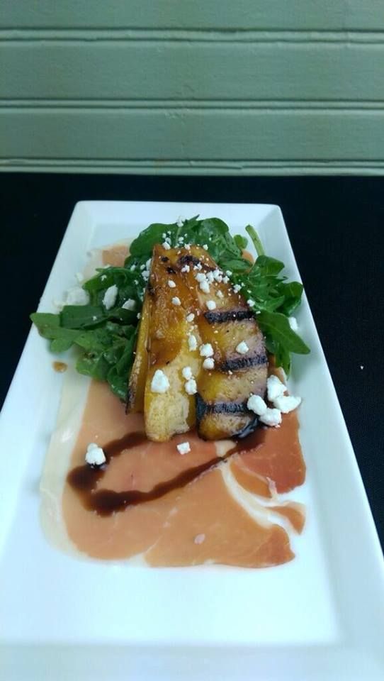 Grilled Peach Salad over Arugula Goat cheese crumb