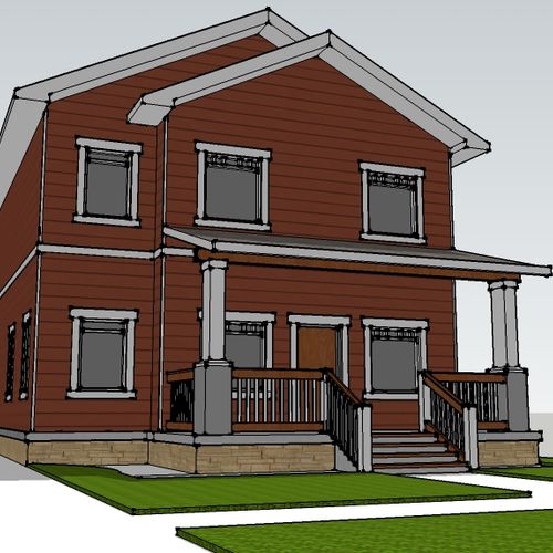 Rendering of historic infill house.  Plans can be 