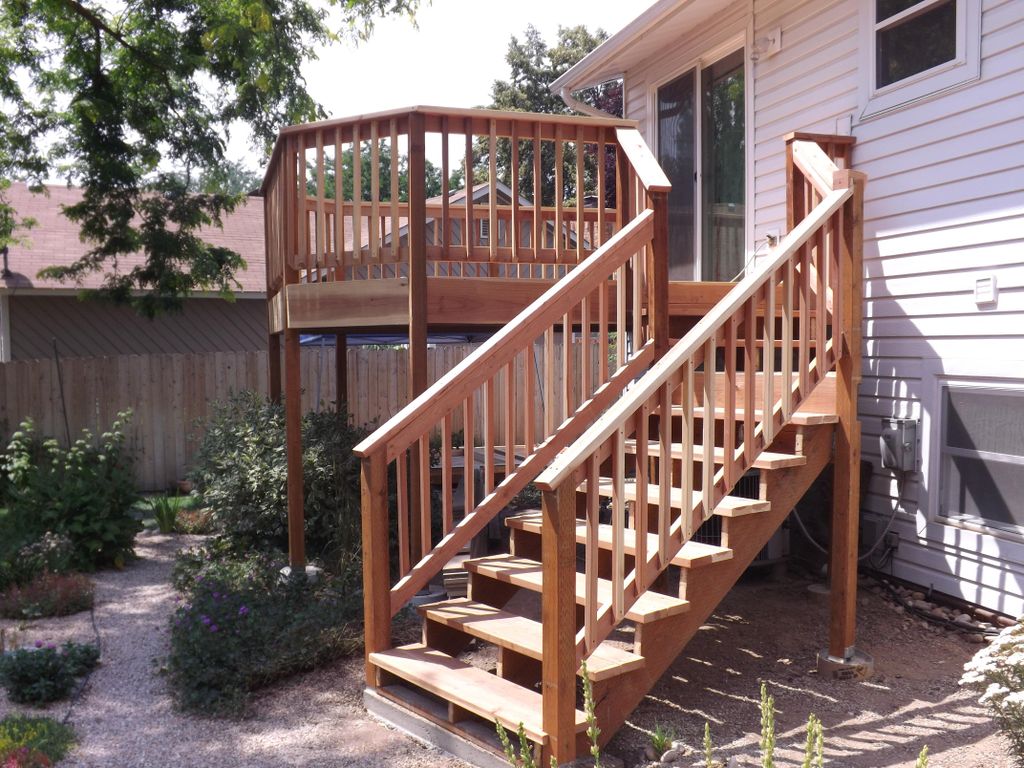 Octagon shape deck with custom stairs.