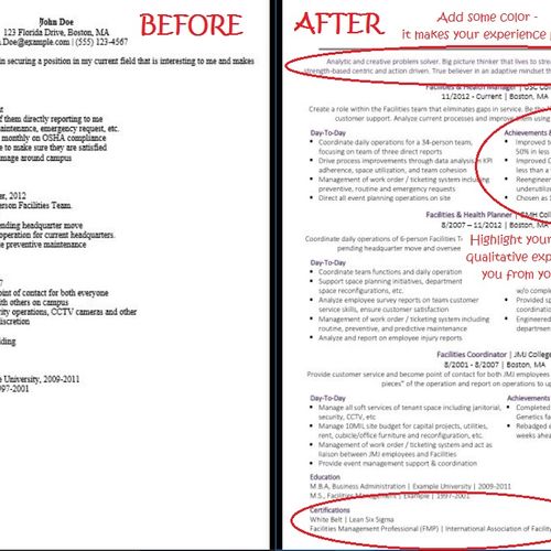 Before and after resume example