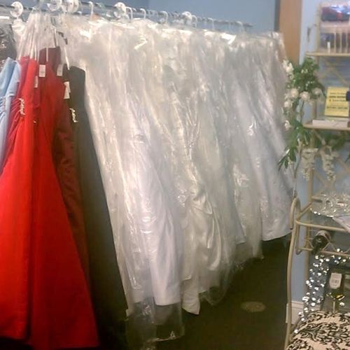 We have over 150 wedding gowns, over 75% are new, 