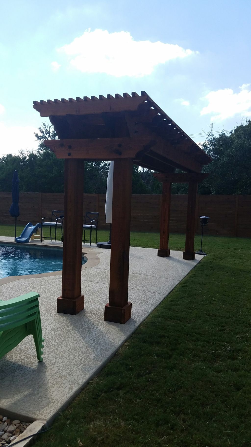 Swimming pool cedar pagoda.
