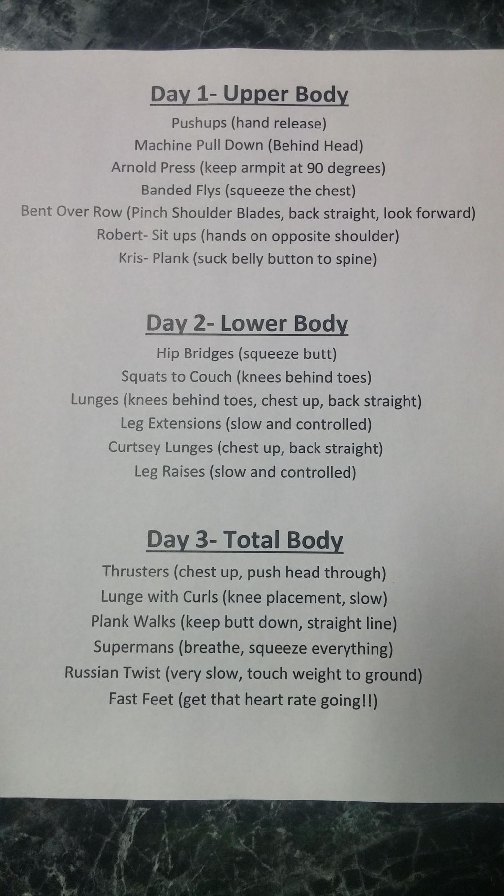 Workout setup for Client