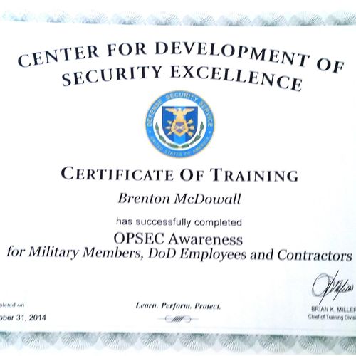 One of Multiple Training Certificate available for