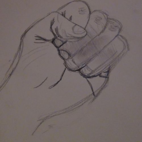 A still-life drawing of my fist.

Pencil.