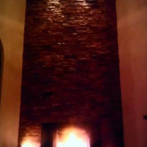 2-story high fireplace. Design, tiling, electrical