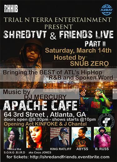 Flyer for an event hosted at Apache Cafe; headline