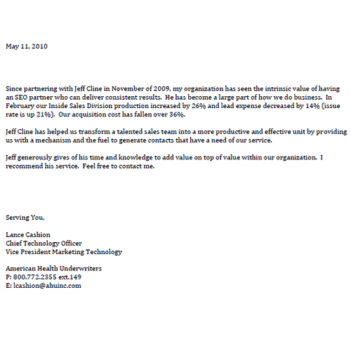 Letter of Recommendation from corporate client