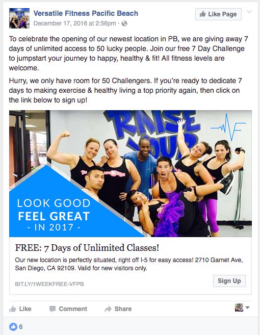 Facebook ad to attract leads for 1 week free trial