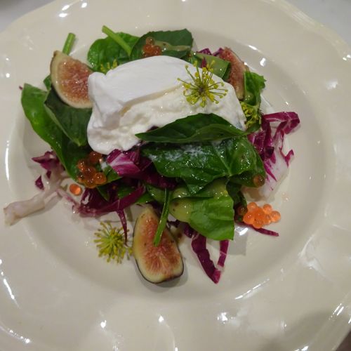 Burrata and baby spinach salad with grilled figs a