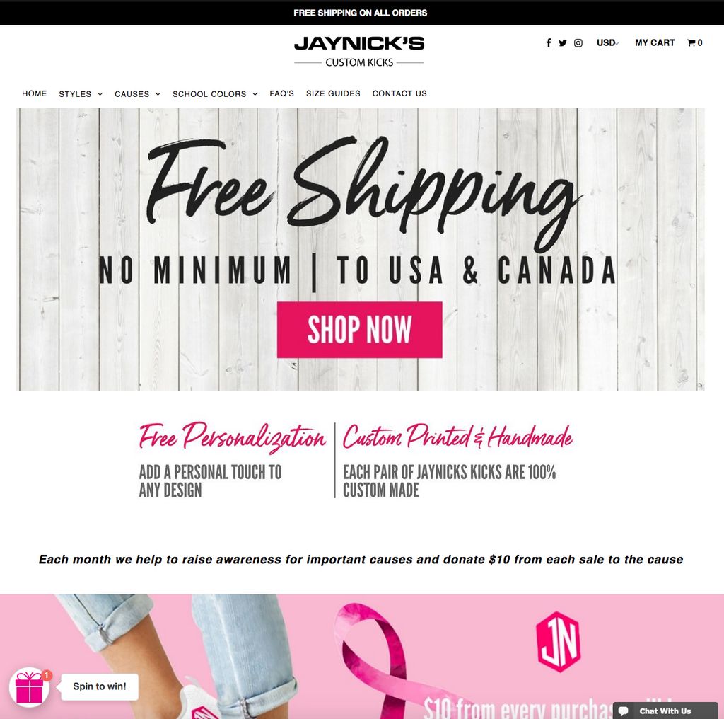 Jay Nick's Custom Kicks - Website Design - Shopify
