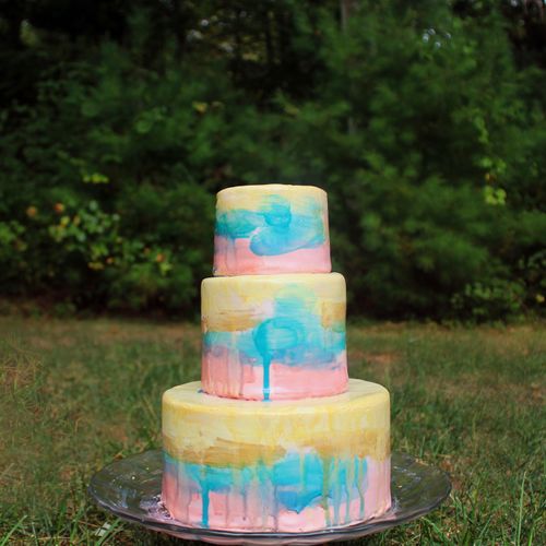 Hand painted 'watercolor' style wedding cake