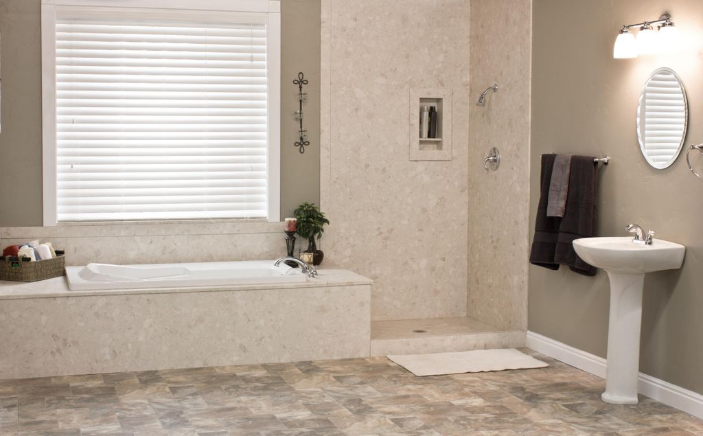 Shower with drop in bath tub