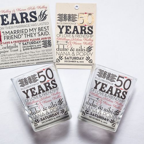 Invitation and party favors for a 50th Wedding Ann