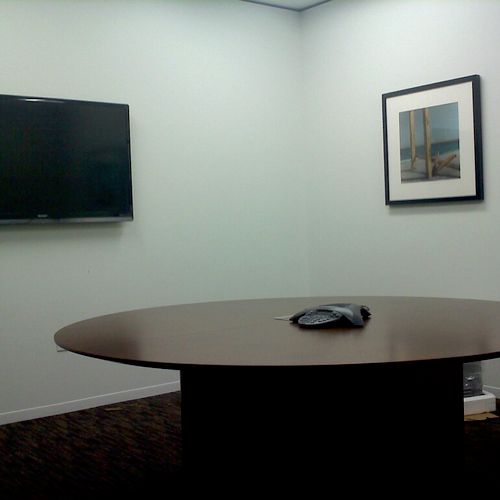 Teleconference room with intercom.