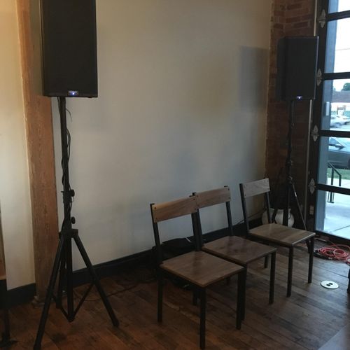 Small PA setup at a private event at Frothy Monkey