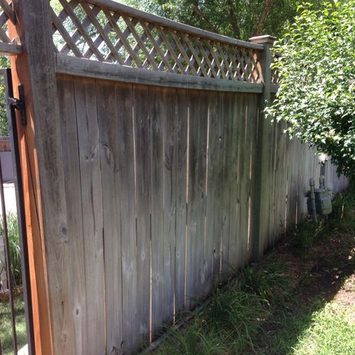 Before - bleached and weather worn fence