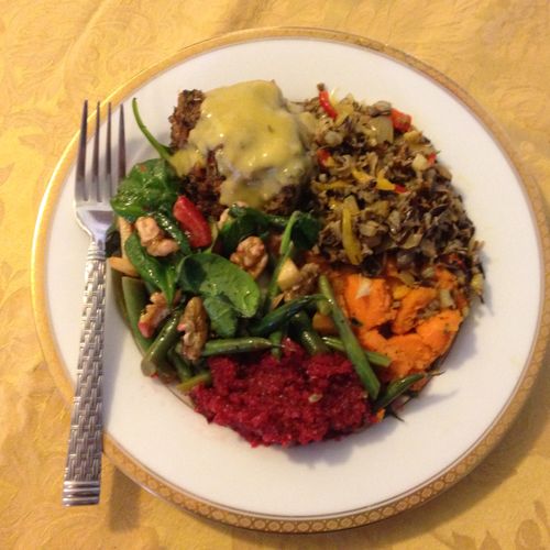 ThanksGiving Dinner with "NutLoaf" wild rice, Swee