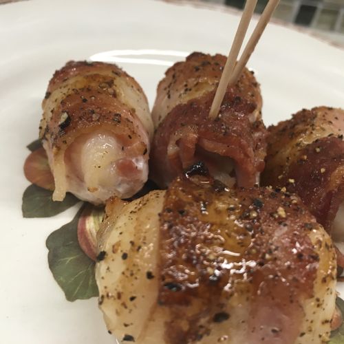 Scallops wrapped in Bacon with Brown sugar