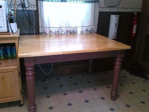 This Table was painted with Latex paint, striped i