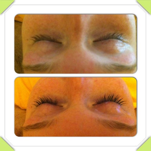 Before and after of an Eye Lash Tint.