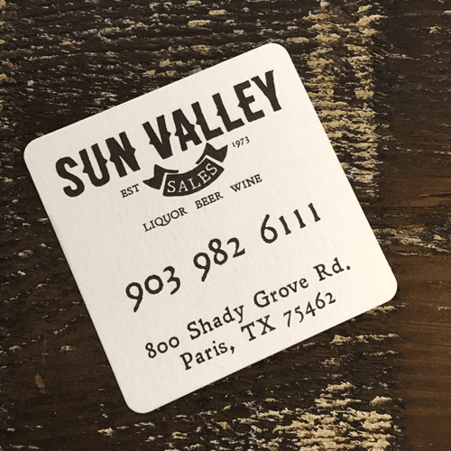 Sun Valley Sales Business Cards, Paris, Texas.