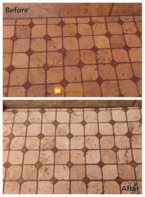 A shower floor looked a little discolored but afte