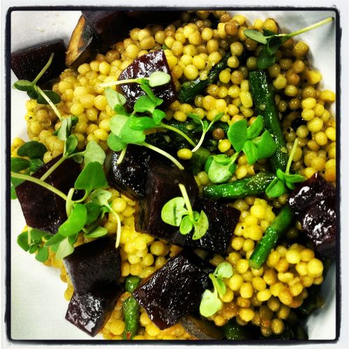 Pearled Saffron Cous Cous, Roasted Red Beets, Aspa